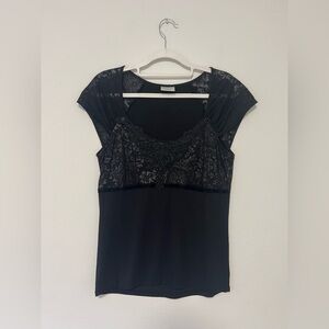 NEXT Black Short Sleeve Lace Top